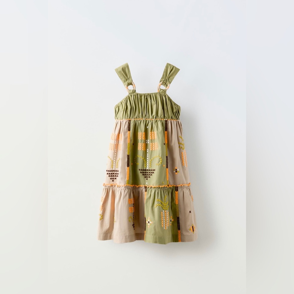 NWT ZARA GIRLS STRAPPY EMBROIDERED DRESS